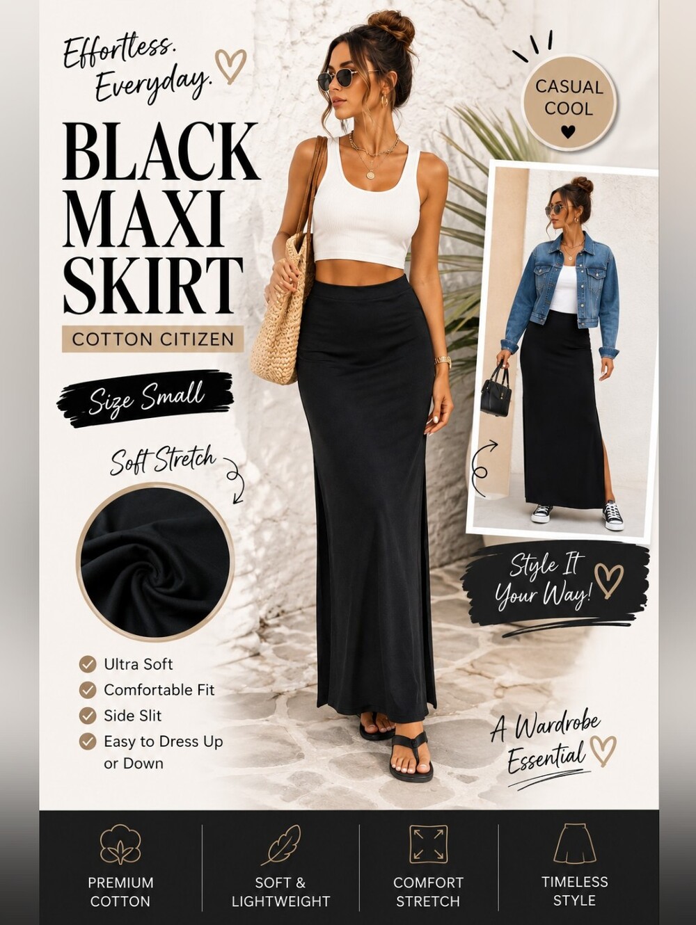 Cotton Citizen Black Maxi Skirt Size Small | Soft Stretch